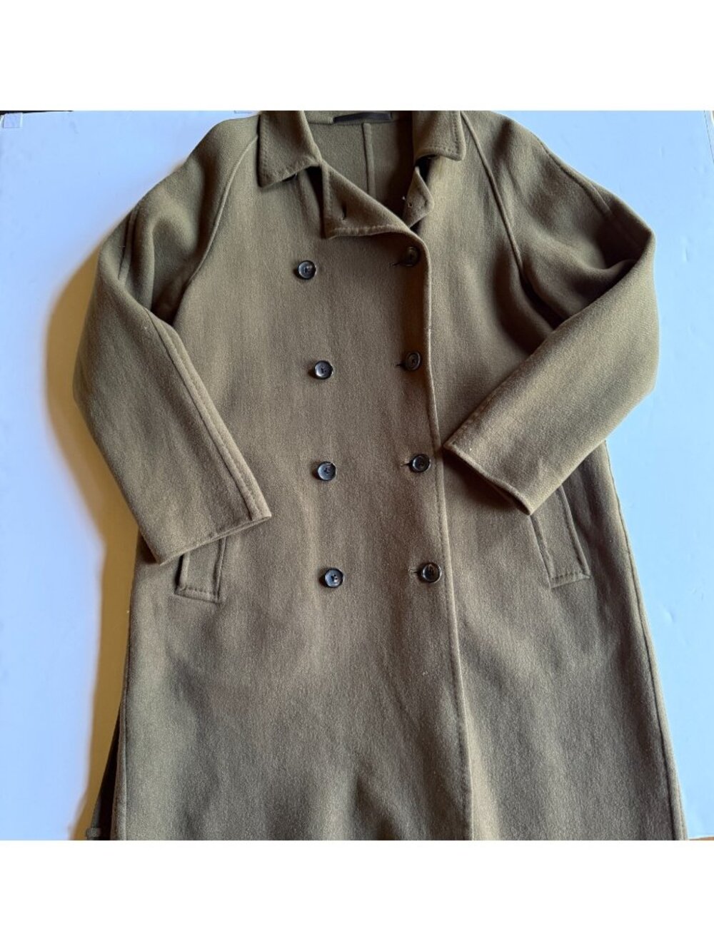 UNITED ARROWS Green Wool Blend Double Breasted Belted Overcoat - Men's Large